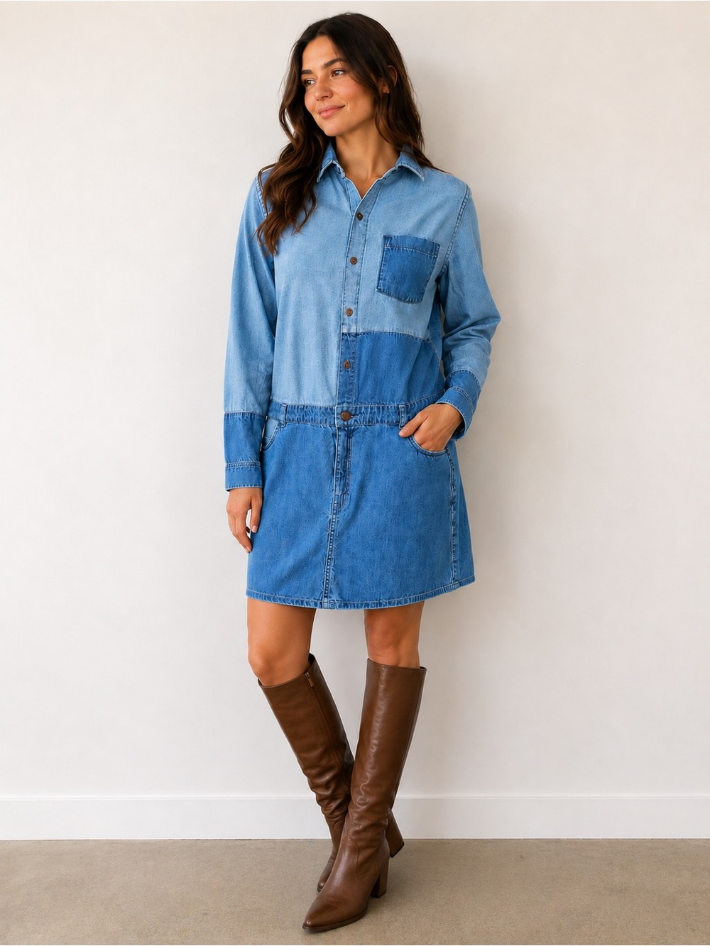 Current/Elliott Patchwork Denim Shirt Dress Size 1 Small